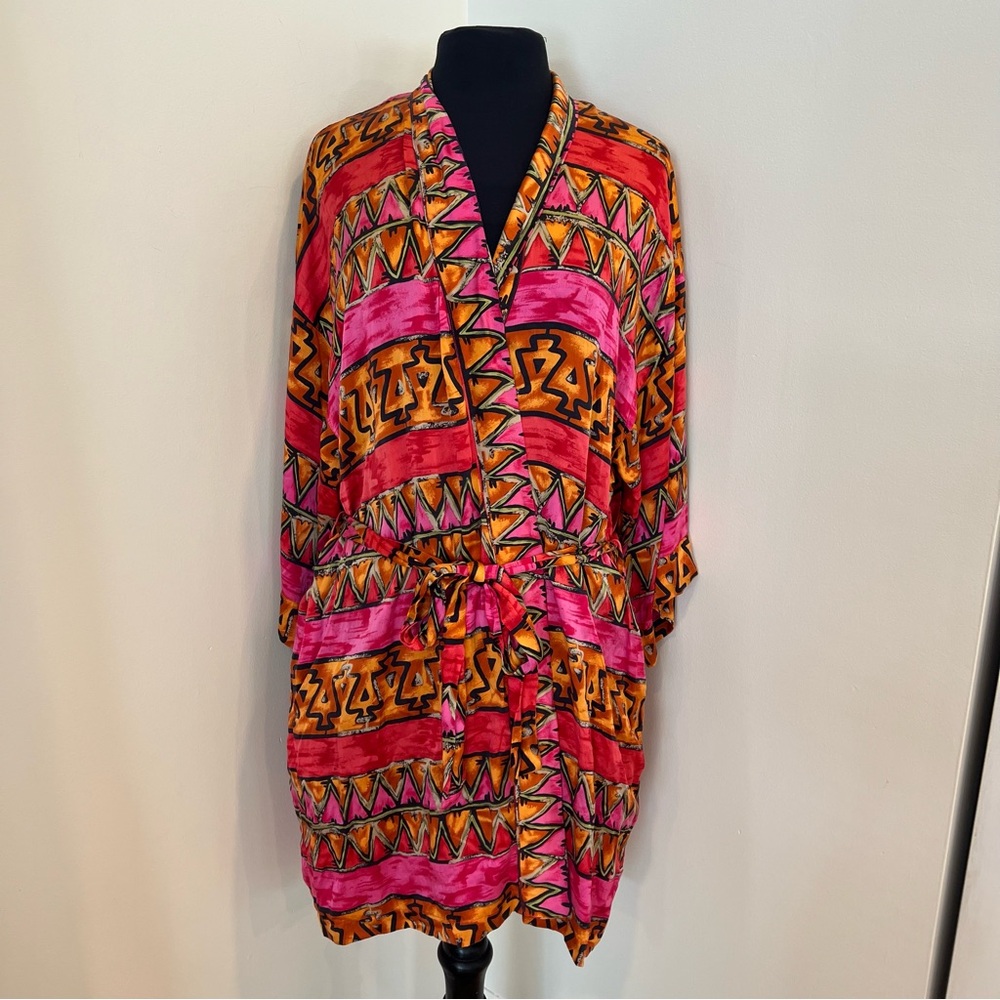 Vintage Victoria’s Secret Gold Label Silk Kimono Robe Aztec Tribal M